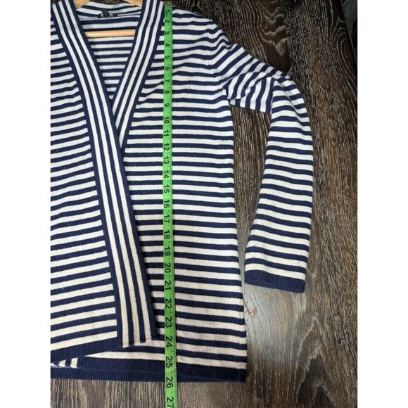 Talbots Navy Blue White Stripe Sz SP Open Cardigan Sweater Nautical Lambswool 91 - Picture 6 of 6